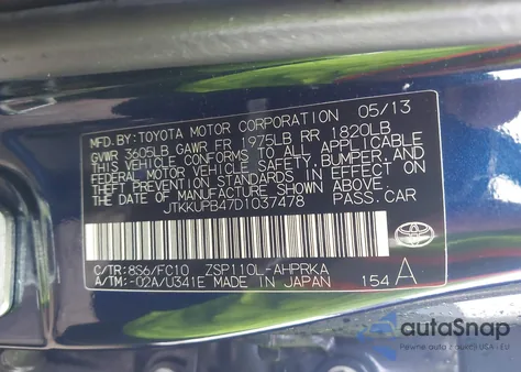 2013 Scion Xd из США, поврежденный, VIN JTKKUPB47D1037478